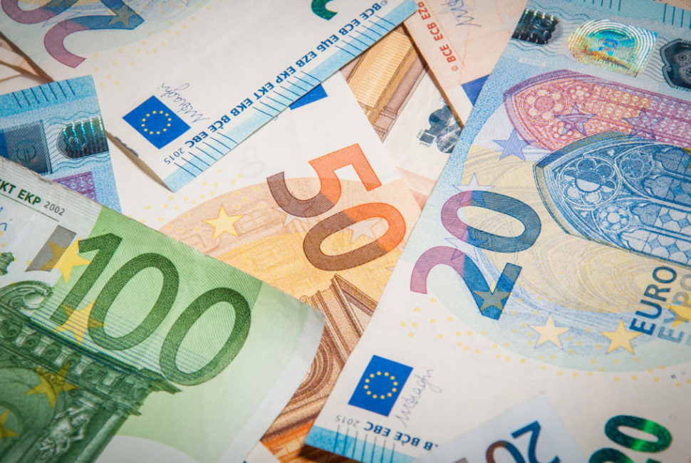 close-up group of euro money banknote: 20 euro 50 euro 100 euro