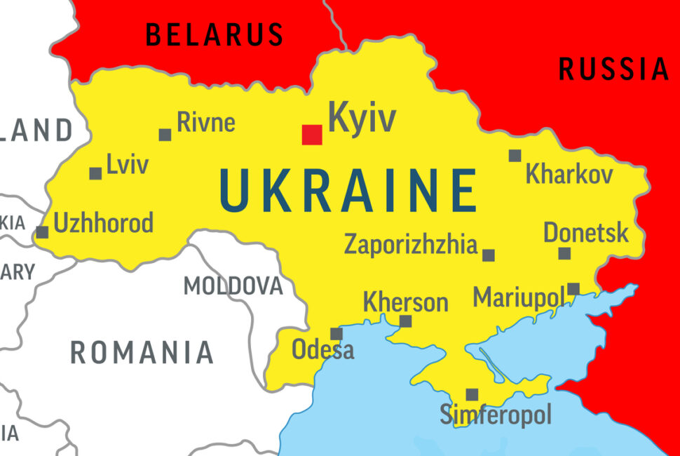 Ukraine, Russia and Belarus Map. War. Zoom on World Map. Vector Illustration
